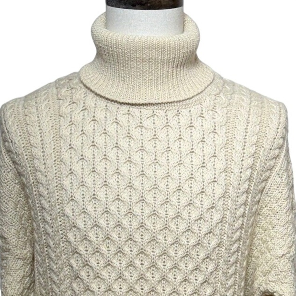 Aran Crafts Sweater Mens XL Cream Merino Wool Turtleneck Cable Knit Fisherman